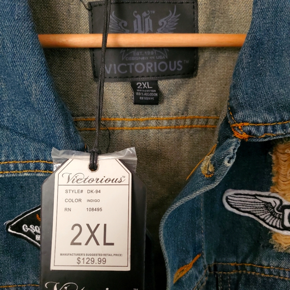 Victorious Denim Indigo Blue Distressed Vest.